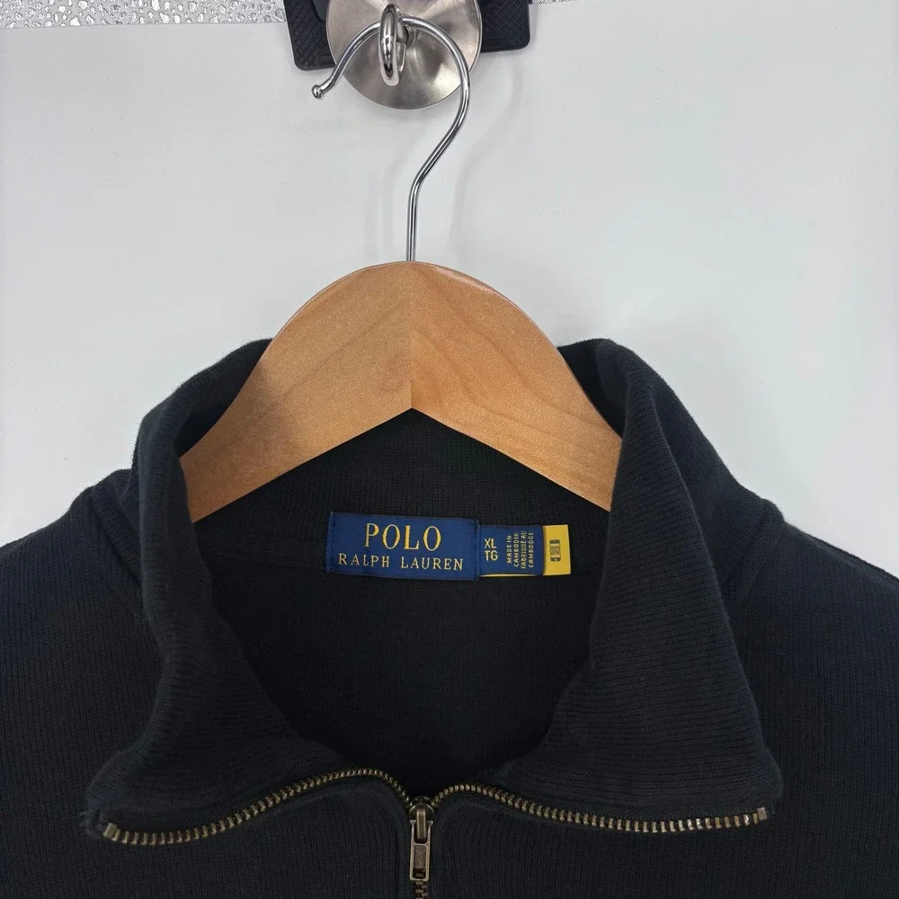 Polo Ralph Lauren 1/4 Zip Sweatshirt Mens XL Black Cotton Flesh Pony Preppy